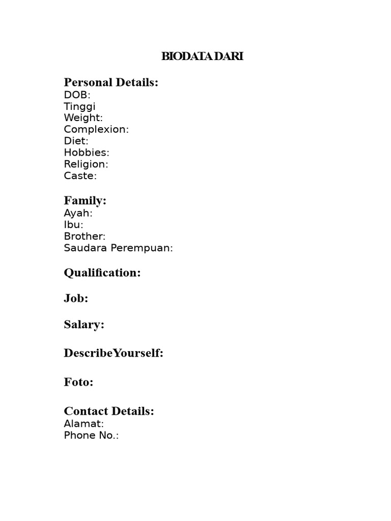 Personal Biodata Template | PDF