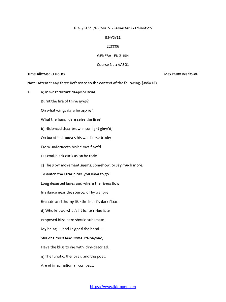 Ba BSC Bcom 5 Sem General English 228806 | PDF