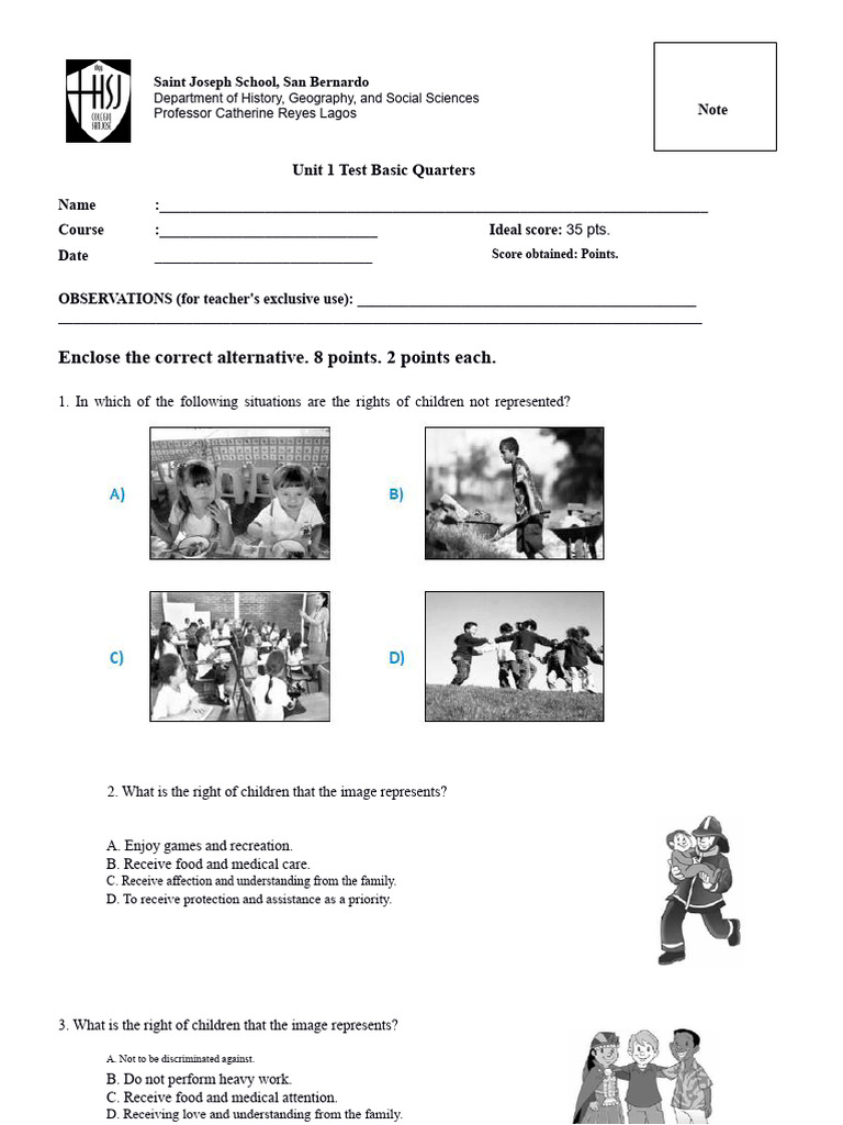 Child Rights Unit Test for 3rd Grade | PDF | Children's Rights | Social ...