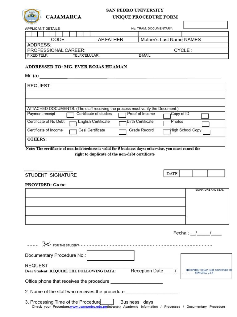 San Pedro University Application Form | PDF