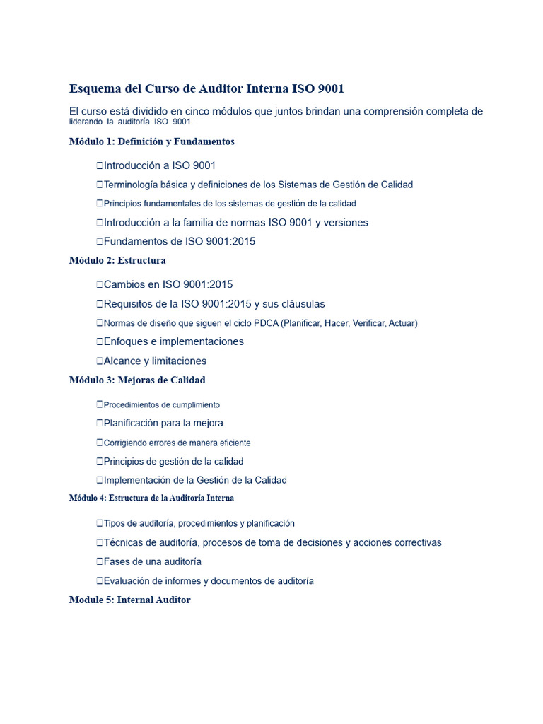 Curso de Auditor Interna ISO 9001 | PDF | Auditoría | Sistema de manejo ...