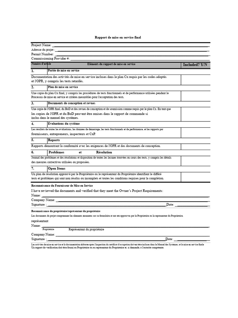 Rapport de mise en service final détaillé | PDF