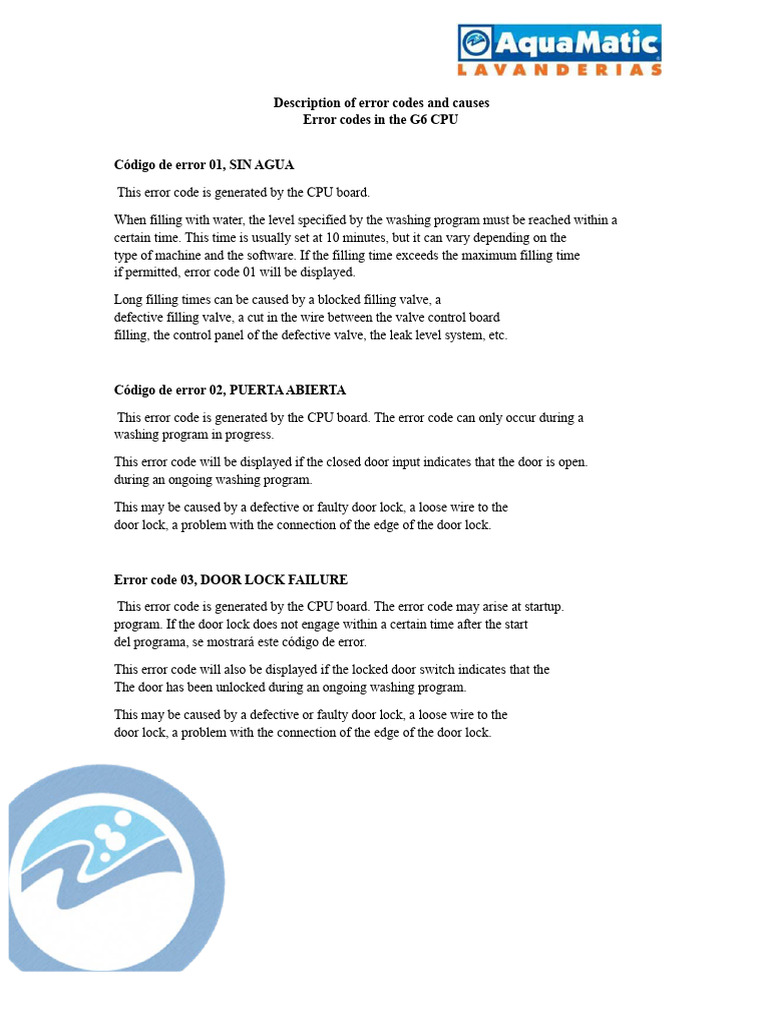 Washing Machine Error Codes G6.1 | PDF | Central Processing Unit ...