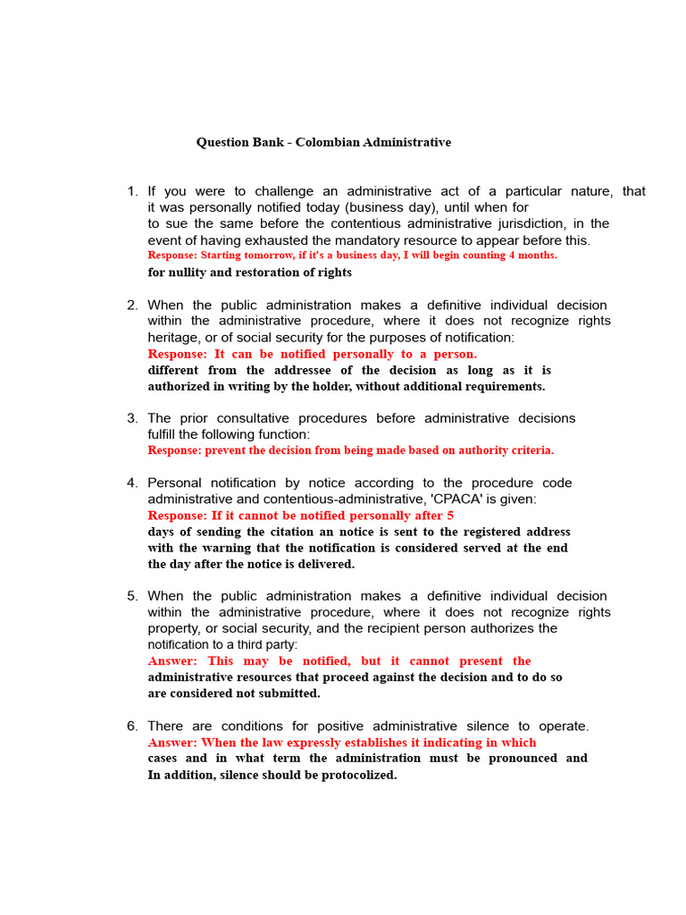 Colombian Administrative Law Question Bank | PDF | Employment ...