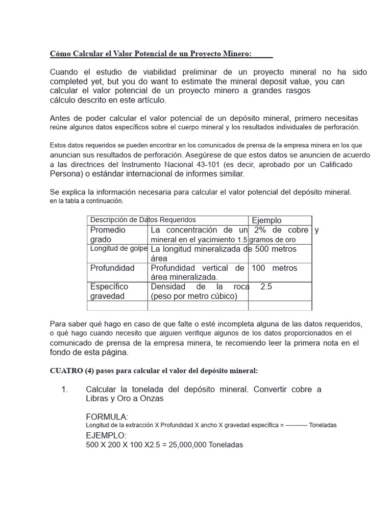 Cómo Calcular el Valor de Proyectos Mineros | PDF | Minería | Minerales
