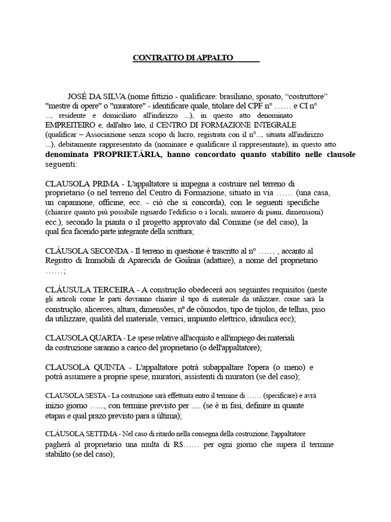 Contratto Di Appalto - Modello | PDF