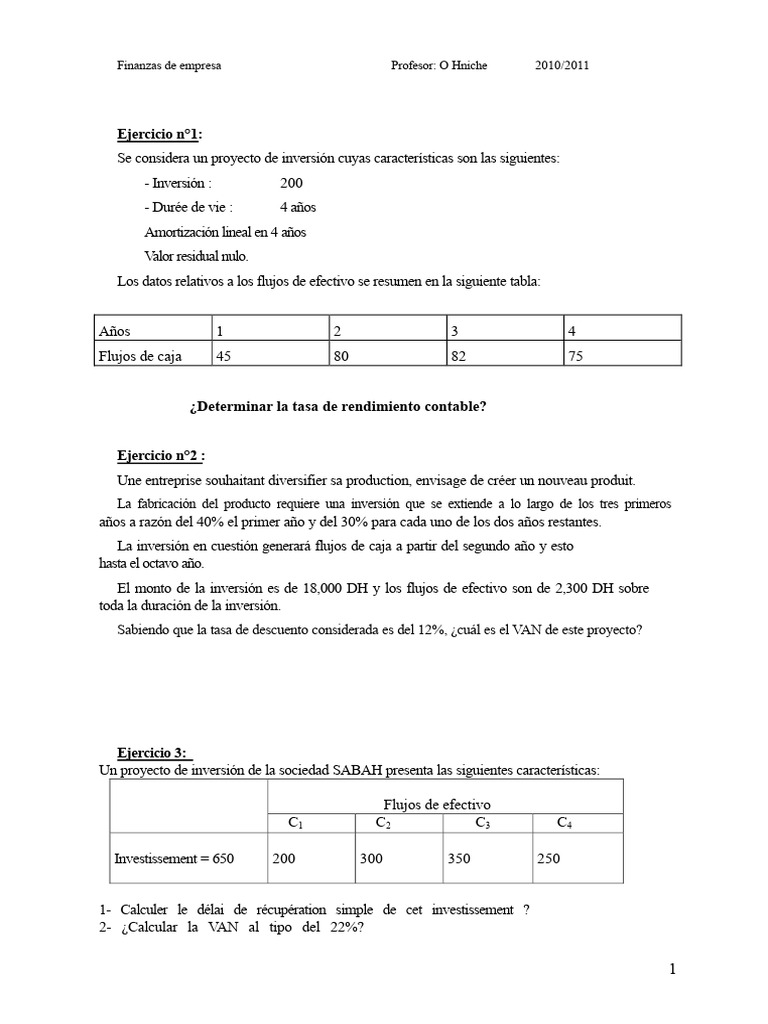 Ejercicios de Finanzas Empresariales | PDF | Compartir (Finanzas ...