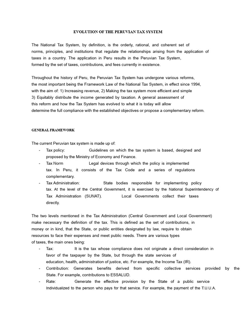 Essay On The Peruvian Tax System | PDF | Taxes | Indirect Tax