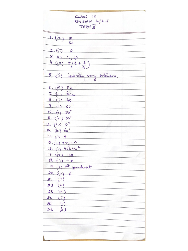 Maths Ix Revision Ws1 Ans Key Term II Shama | PDF