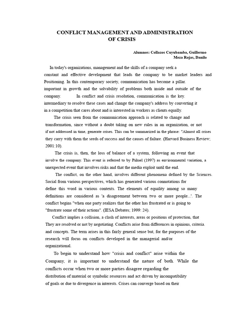 Crisis and Conflict Management Strategies | PDF | Risk | Mediation