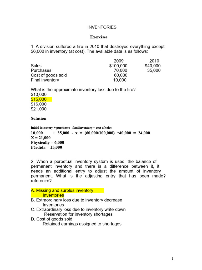 SOLUTION 2 Inventory Exercises | PDF | Cost Of Goods Sold | Inventory
