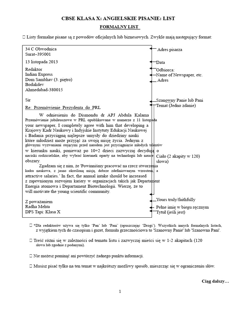 Listy Formalne I Nieformalne | PDF