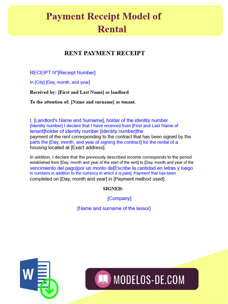 Rental Payment Receipt Template | PDF