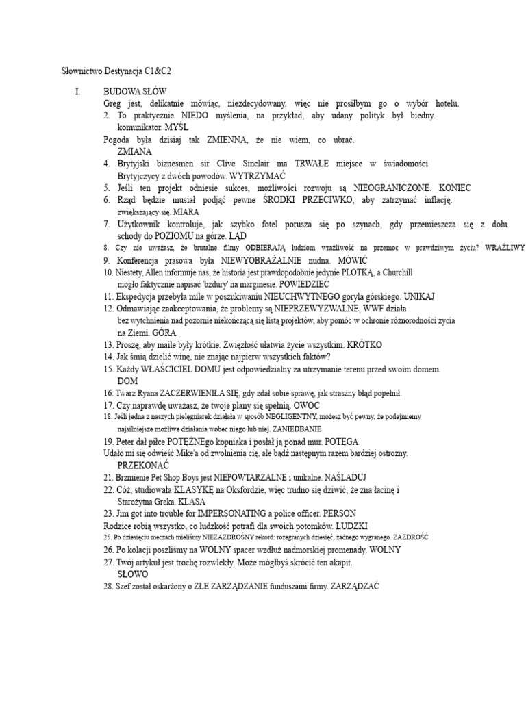 Słownictwo Cel C1 - C2 - Test - KEY | PDF