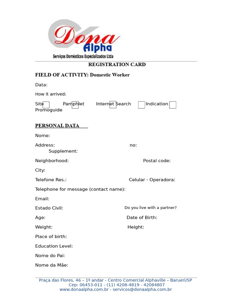 Domestic Worker Registration Form | PDF