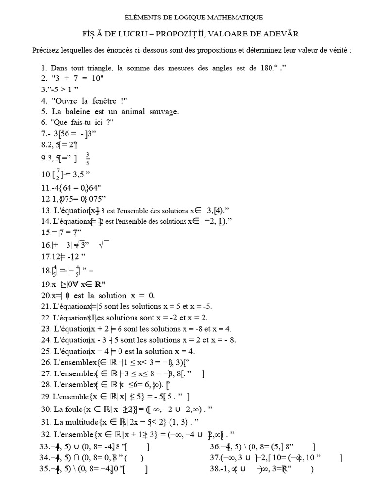 Logique mathématique : propositions et valeurs | PDF | Mathématiques