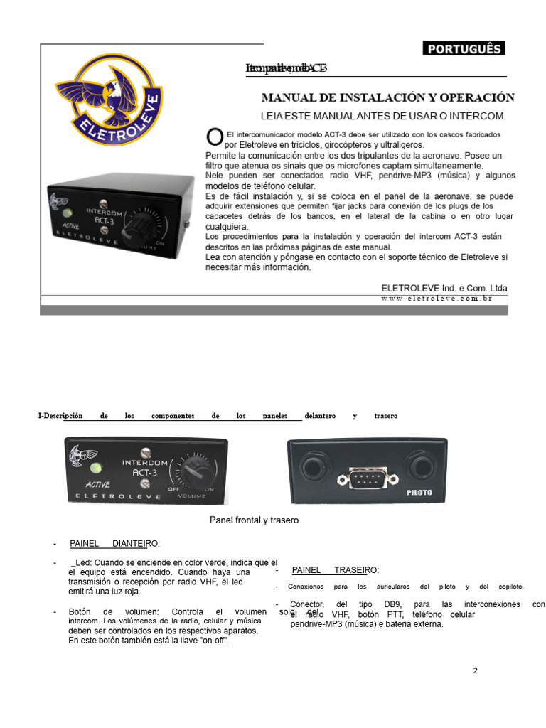 Manual de Instalación Intercom ACT-3 | PDF | Micrófono | Auriculares