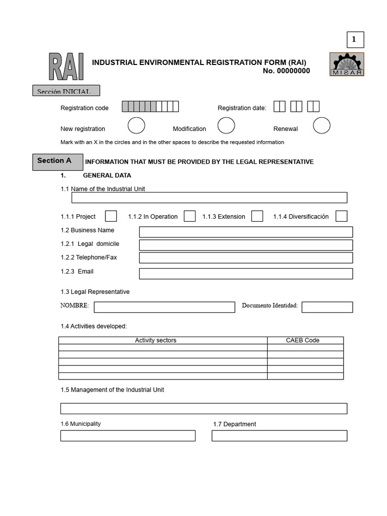 Industrial Environmental Registration Form (Rai) No. 00000000 | PDF ...