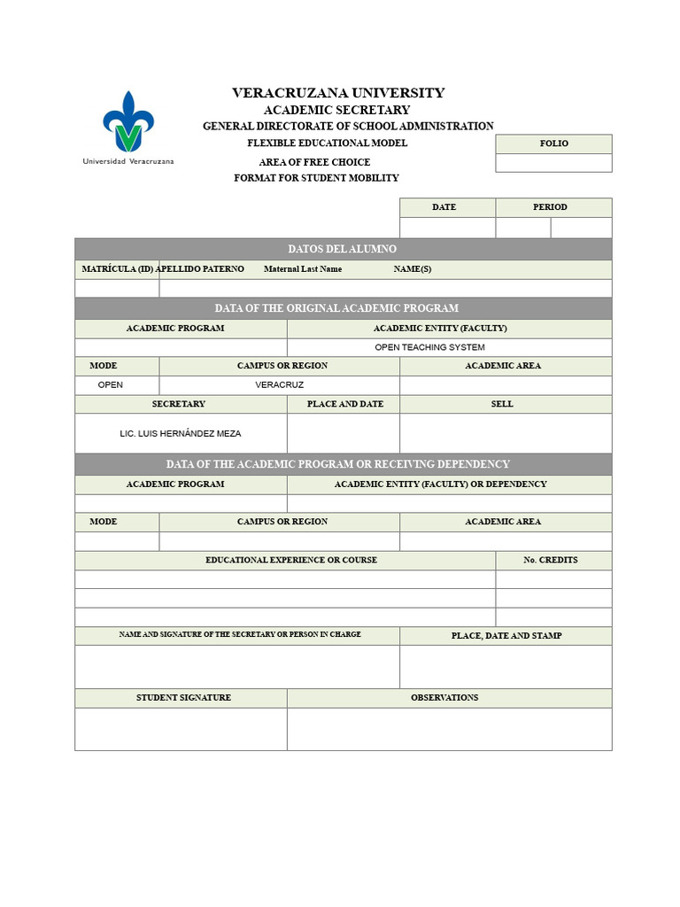 Student Mobility Format for Veracruz University | PDF