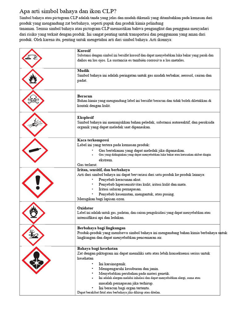 Arti Simbol Bahaya dan Pictogram CLP | PDF