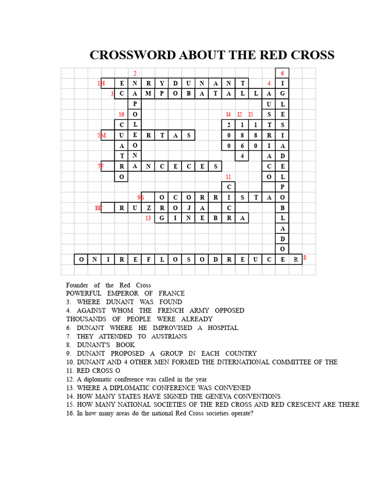 Red Cross Crossword Puzzle Guide | PDF