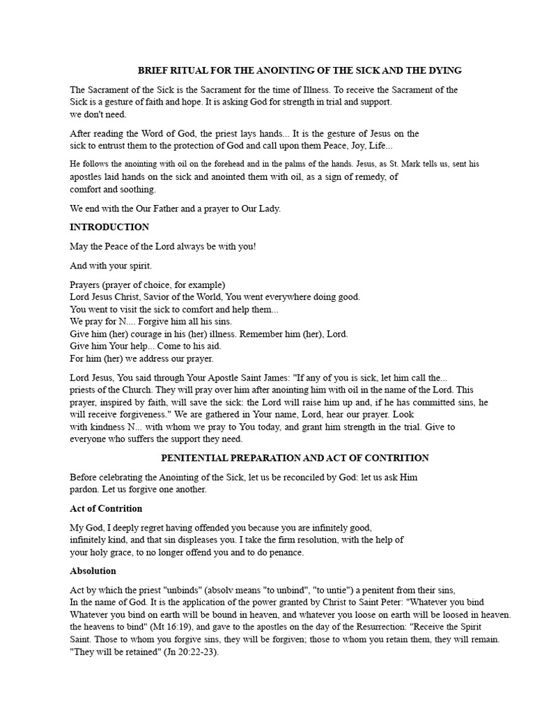 Anointing of the Sick Ritual Guide | PDF | Penance | Lord's Prayer