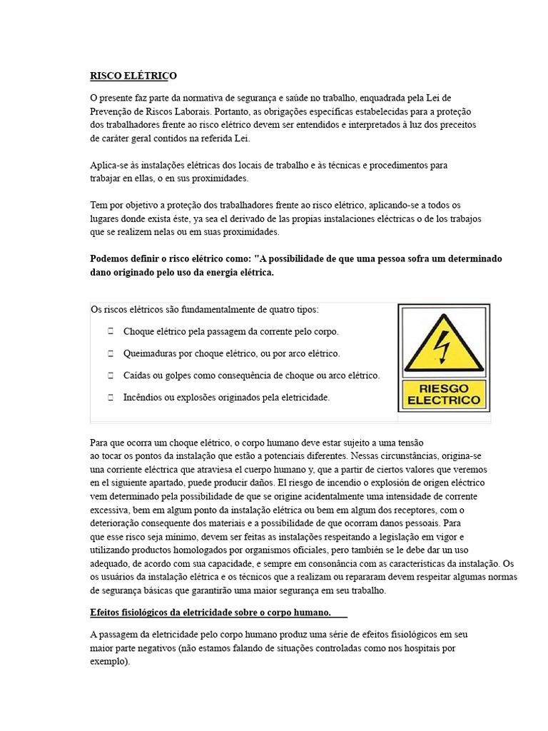 Segurança no Trabalho: Risco Elétrico | PDF | Distribuição de energia ...
