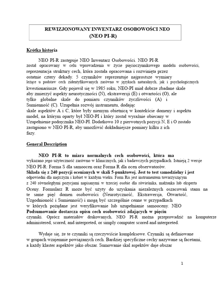 Neo Pi-R | PDF