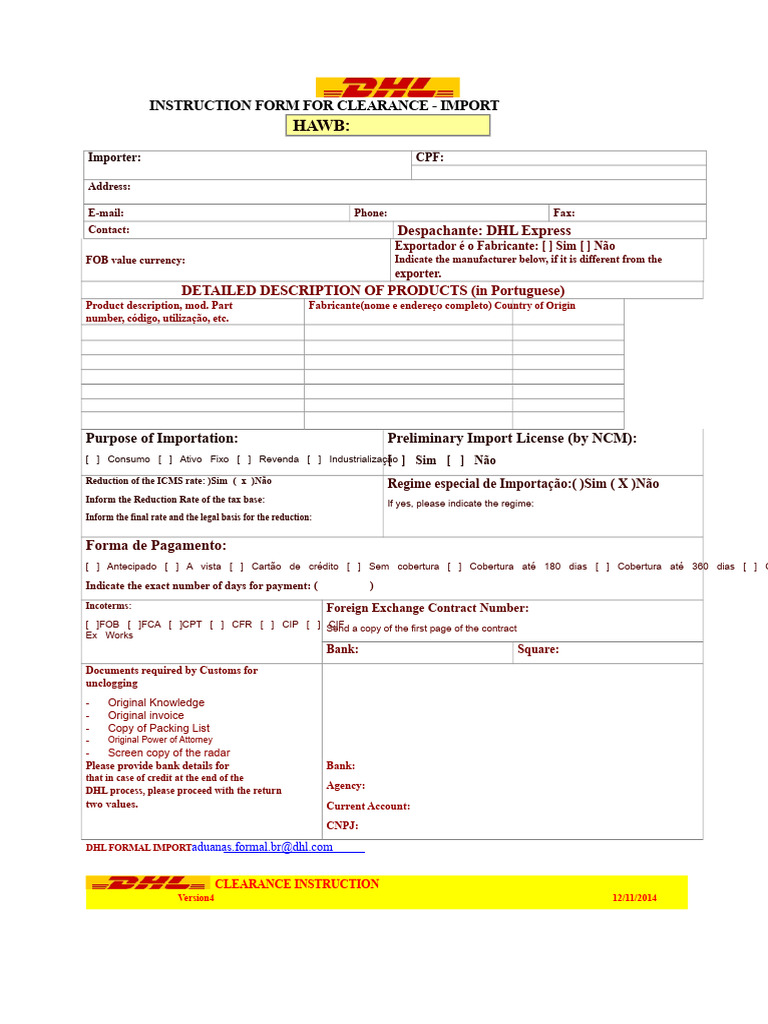 DHL Import Clearance Instruction Form | PDF | Trade | International Trade