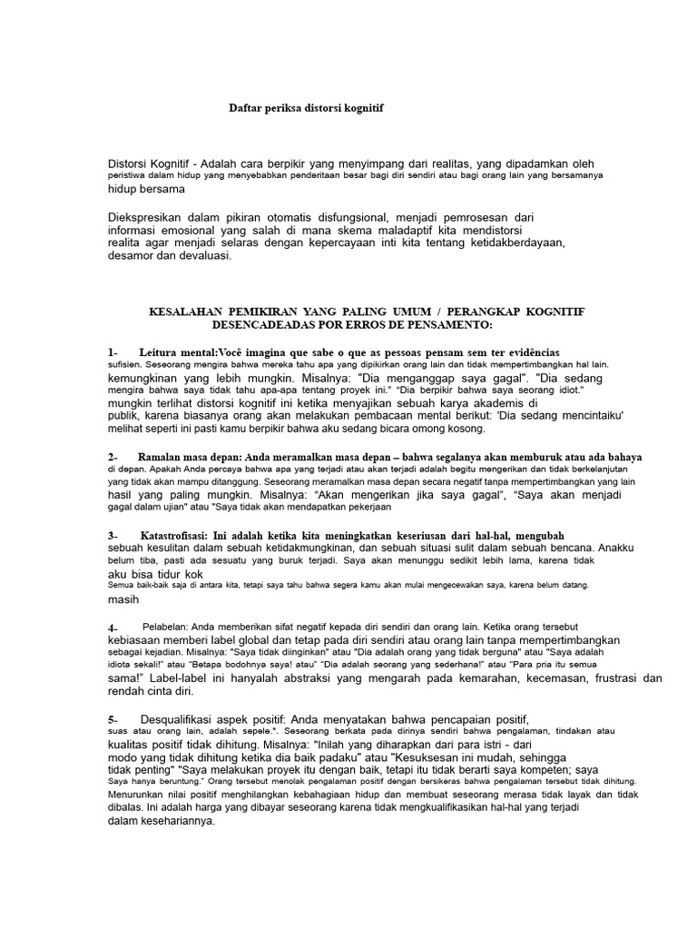 Daftar Periksa Distorsi Kognitif | PDF