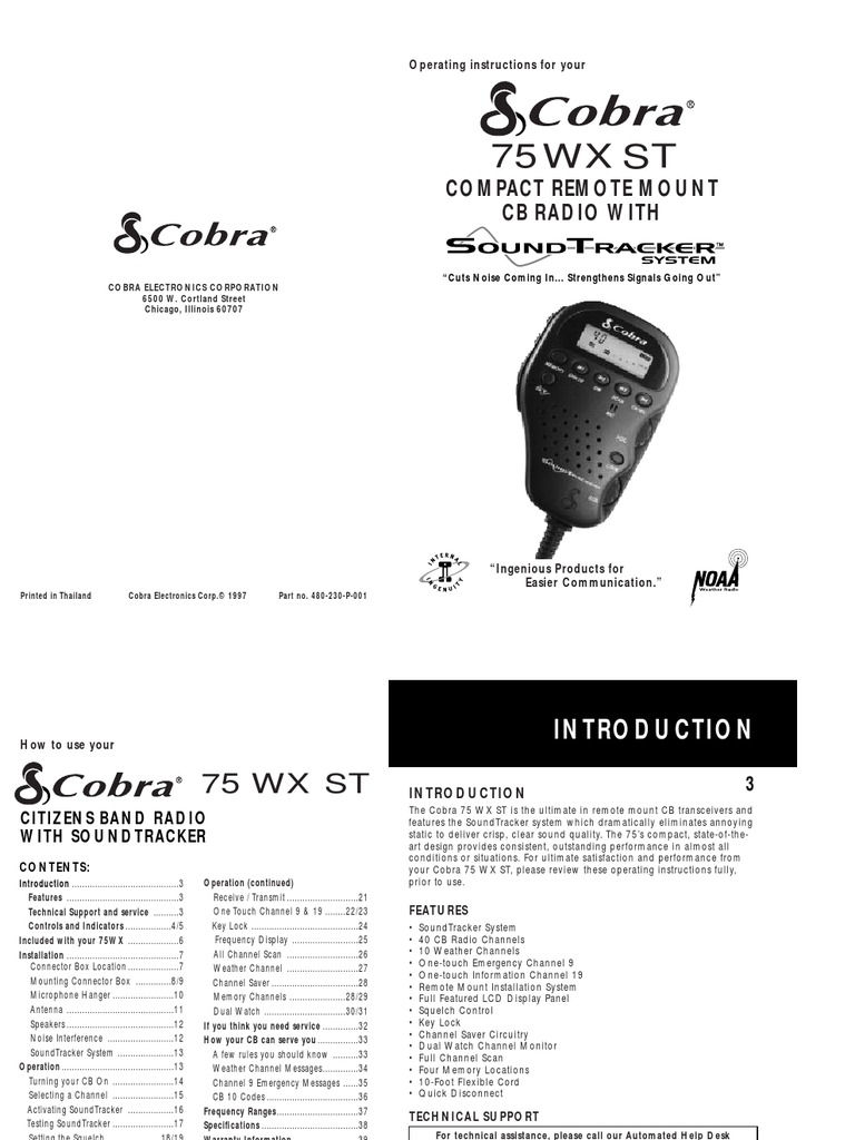 75 WX ST Compact Remote Mount CB Radio With PDF Signal To Noise