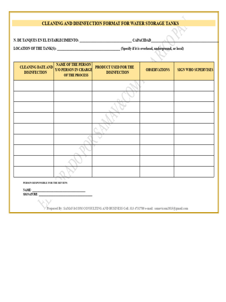 Cleaning and Disinfection Tanks Format | PDF