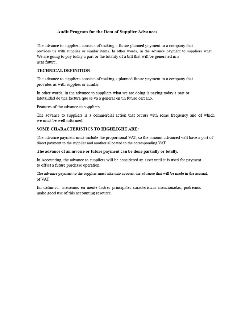 Supplier Advances Audit Program Guide | PDF | Taxes | Payments