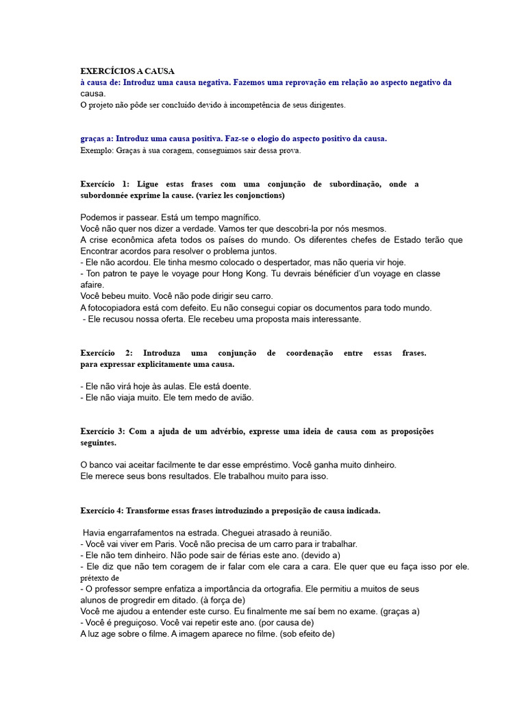 Exercícios de Causa e Consequência | PDF | Famílias linguísticas
