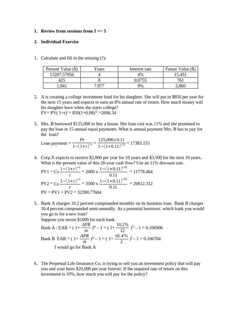 Review For Session 1-5 | PDF | Interest | Present Value