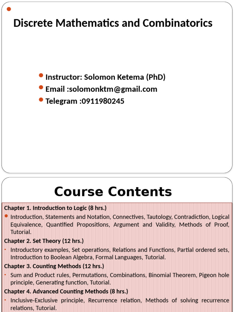 Discrete Mathematics Course Overview | PDF | Discrete Mathematics ...