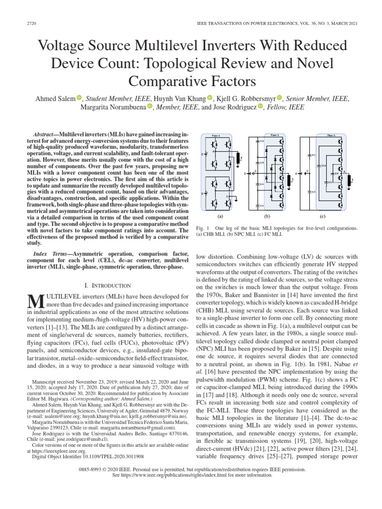 Voltage Source Multilevel Inverters With Reduced Device Count ...