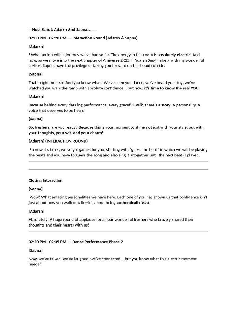 ? Host Script Adarsh Sapna | PDF | Musicology | Entertainment