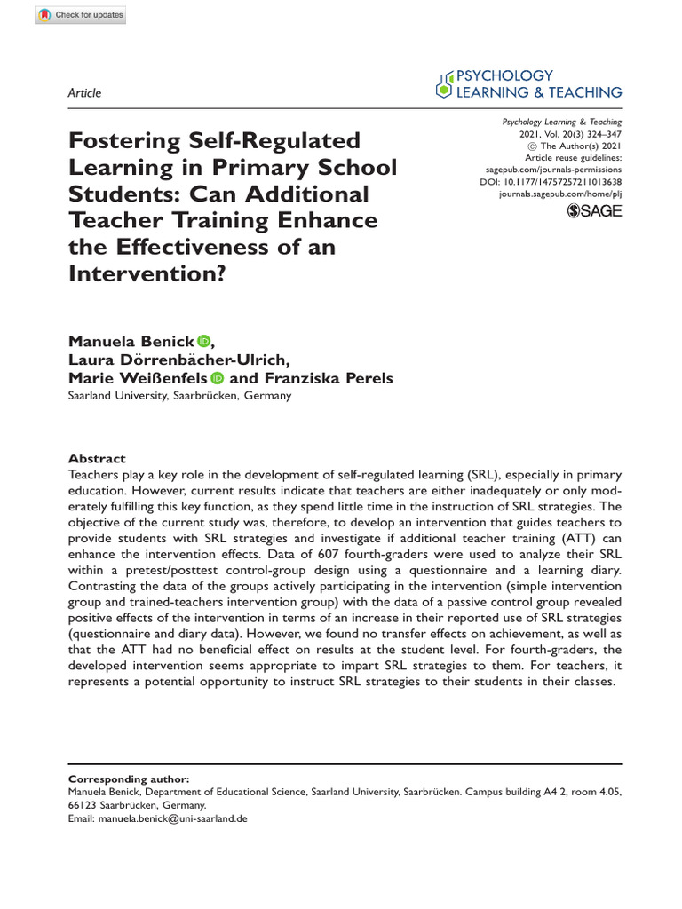 Enhancing Self-Regulated Learning in Primary Students | PDF | Learning ...