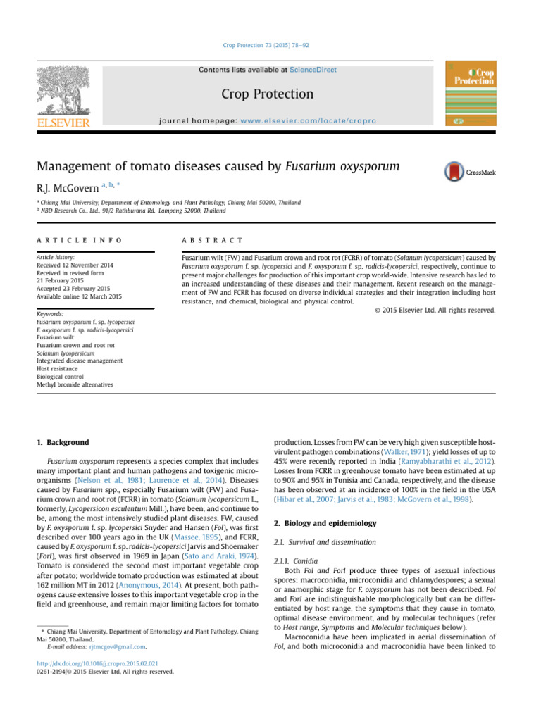 Crop Protection: Fusarium Oxysporum | PDF | Genetic Engineering ...