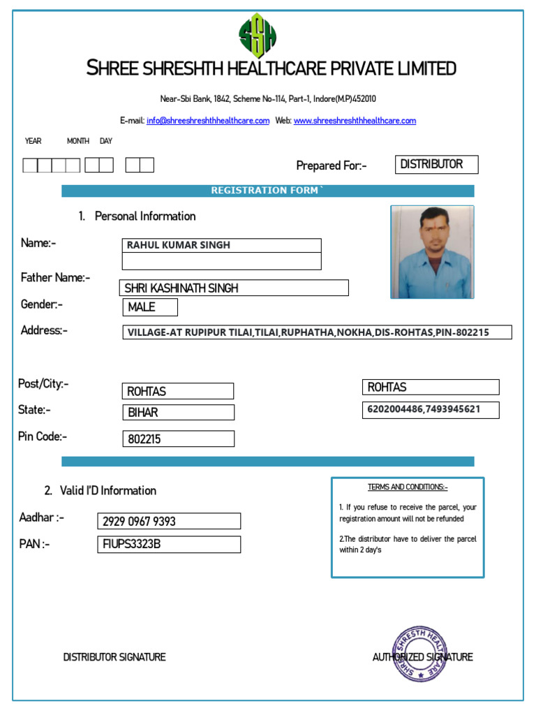 SSH PVT - LTD Registration Rahul Kumar Singh 2025 | PDF