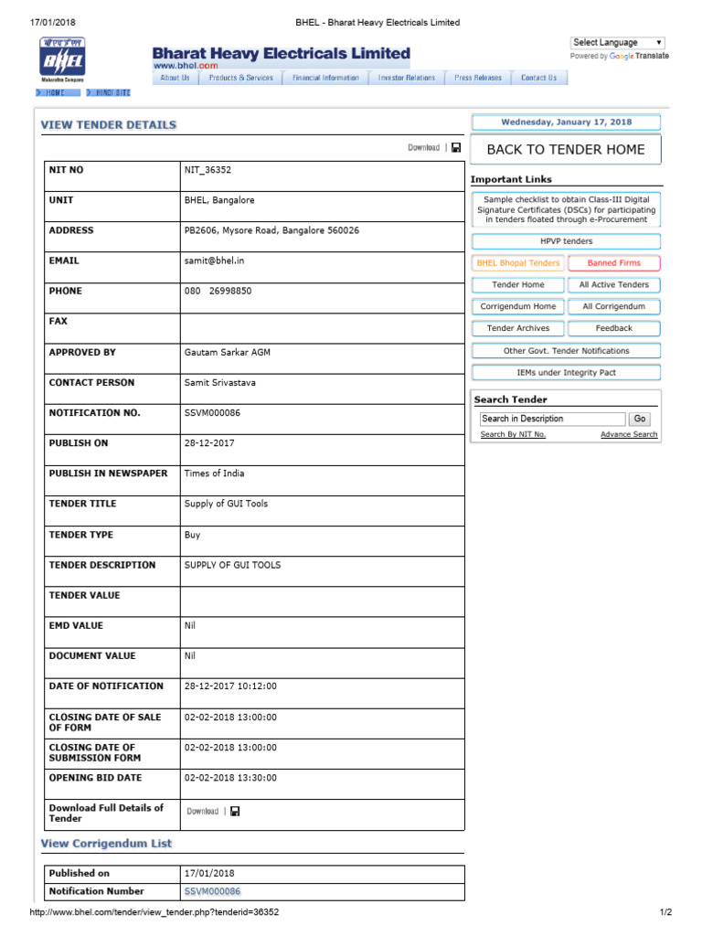 BHEL Tender for GUI Tools Supply | PDF | Industries