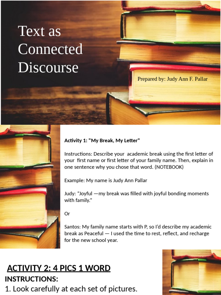 First Week Discussion and Activity For First Week of Reading and ...