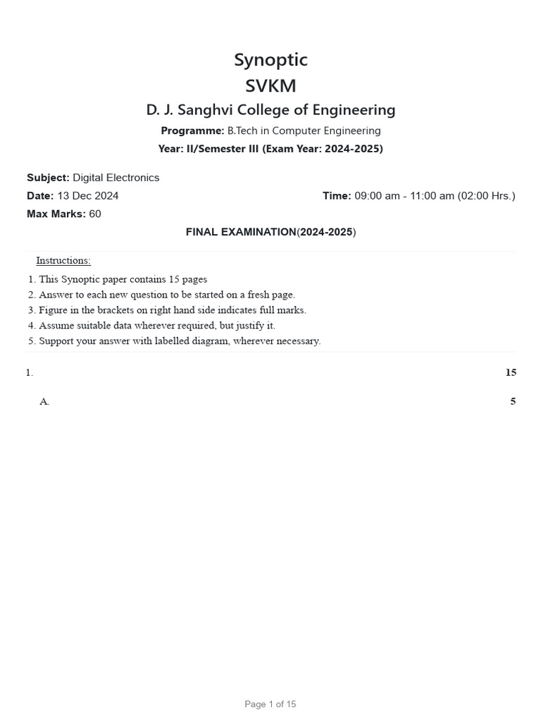 Digital Electronics Exam Paper 2024-2025 | PDF | Electronic Design ...