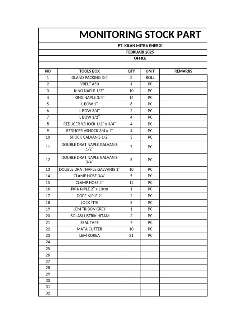 Stock Monitoring Report - PT Kilan Mitra Energi | PDF