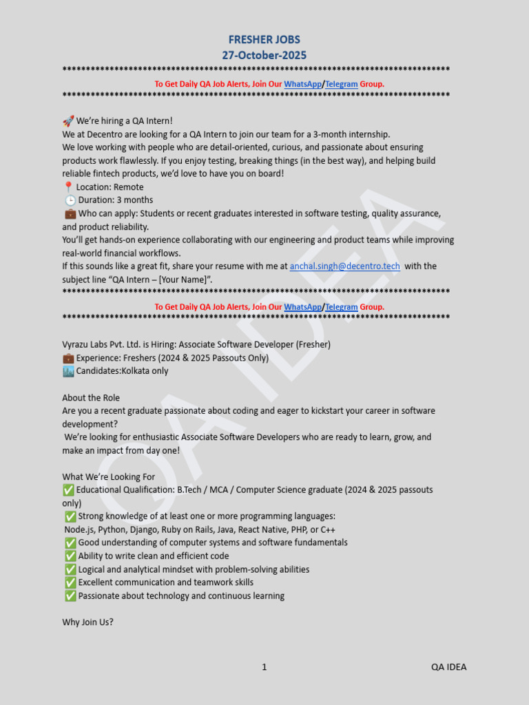 QA Internships and Fresher Jobs 2025 | PDF | Web Development | Software