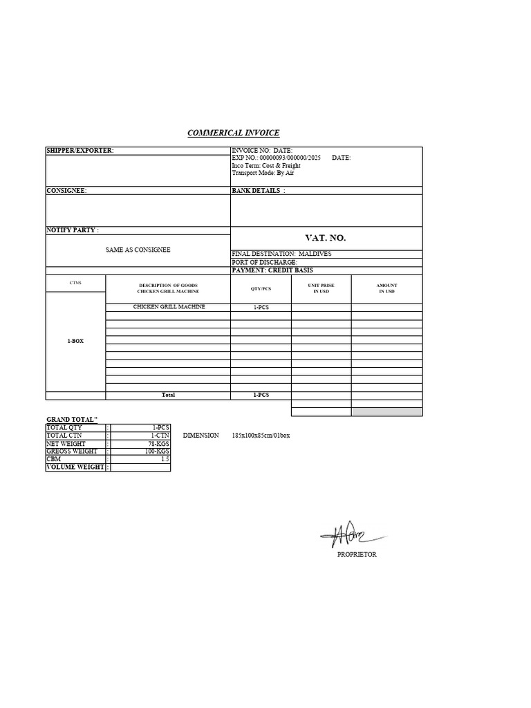 Chicken Grill Machine Invoice Details | PDF | Cargo | Trade