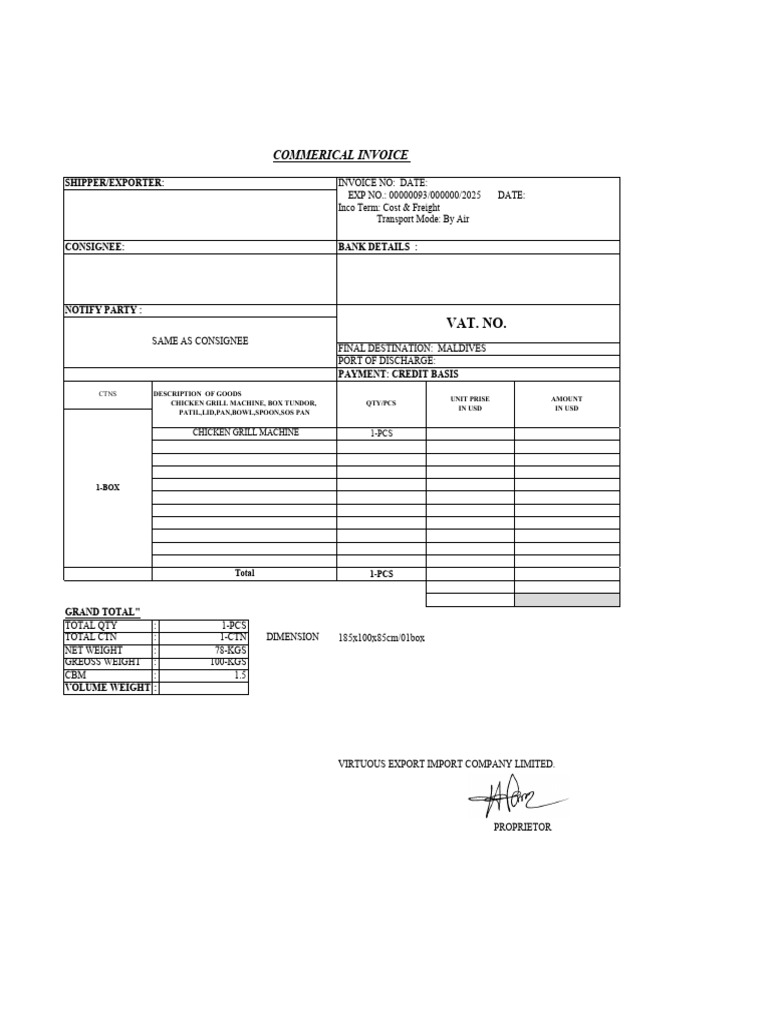 Chicken Grill Machine Export Invoice | PDF | Business | Trade