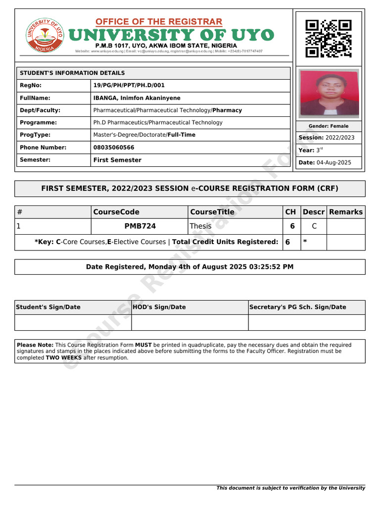 Ph.D Course Registration Form 2022/2023 | PDF | Doctoral Degrees ...