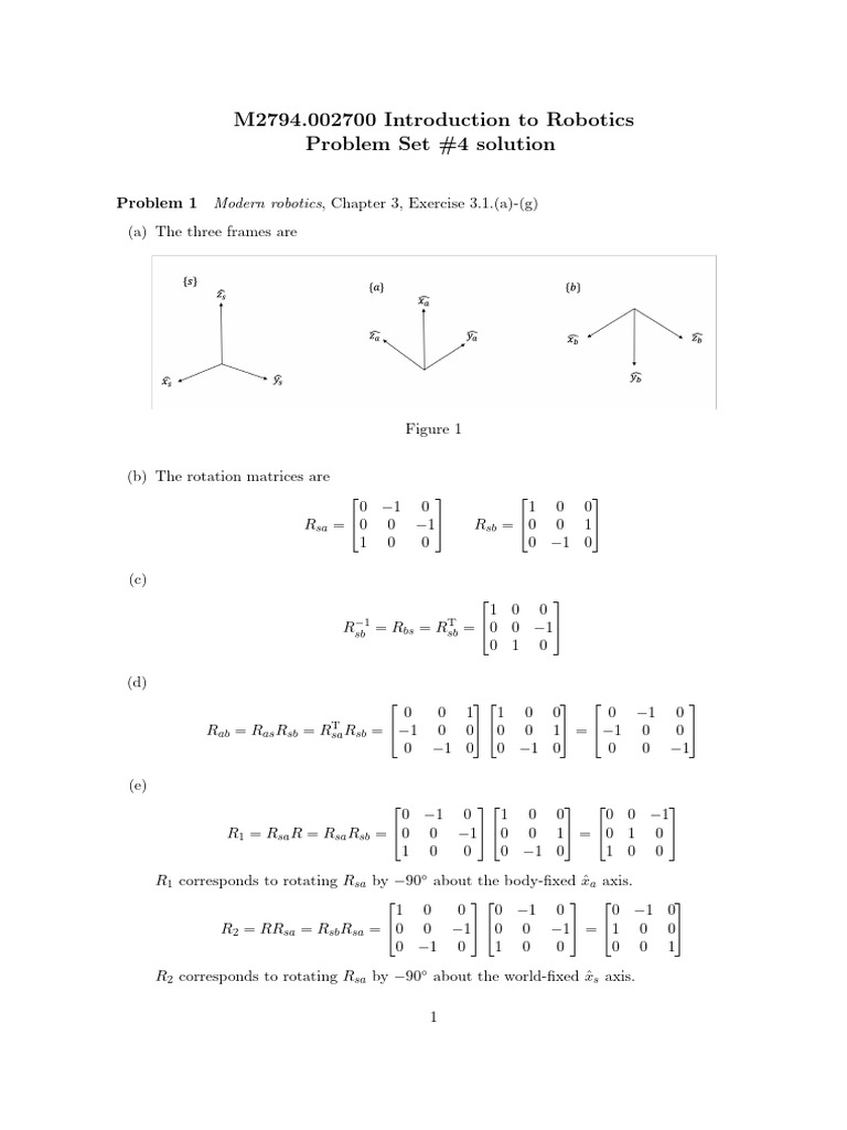Robotics Problem Set 4 Solutions | PDF | Motion (Physics) | Euclid
